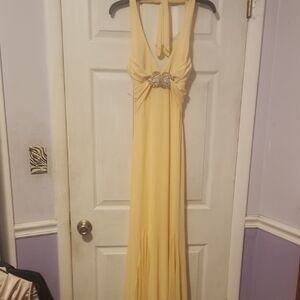 Cache Yellow Prom Halter Dress with Jewel Accent